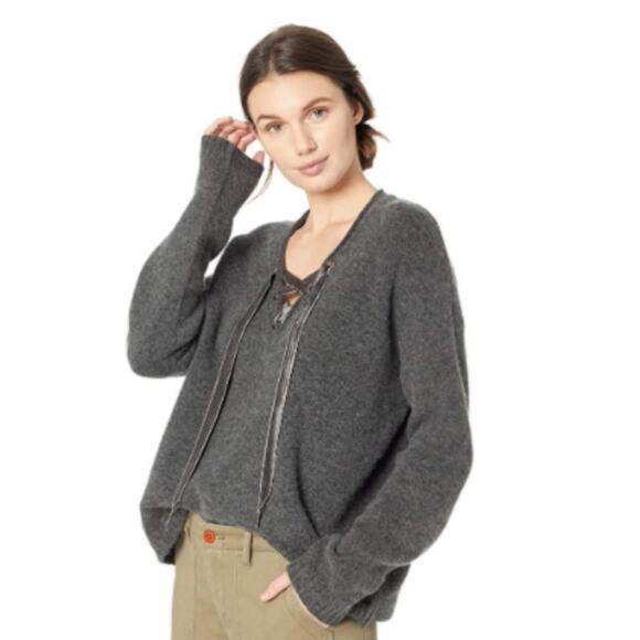 Rails Olivia Cashmere Blend Lace Up Sweater in Charcoal Grey - Picture 1 of 8
